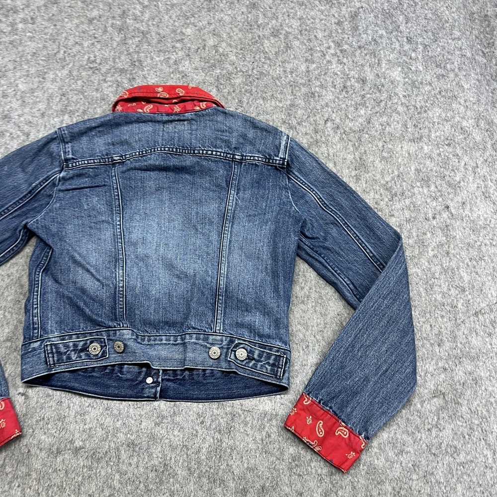Levis Jacket Womens S Blue Denim Trucker Western Bandana Paisley Collar Cuffs - Picture 14 of 16